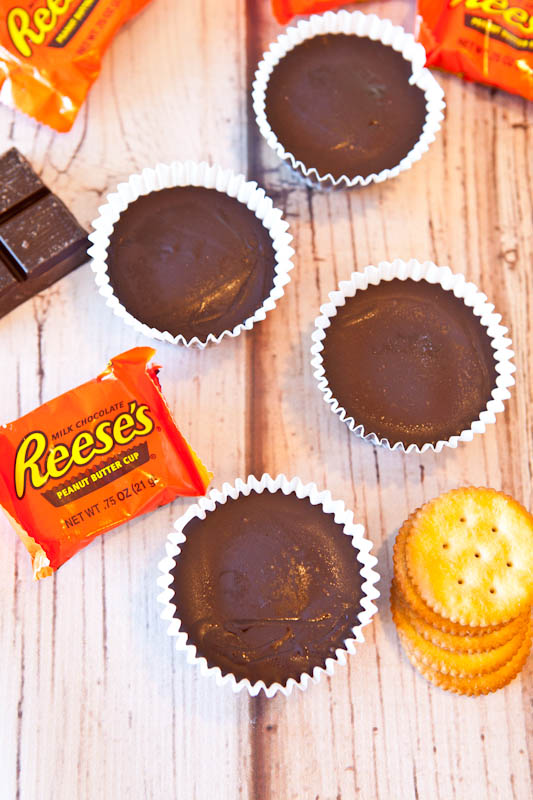 Ritz stuffed peanut butter cups surrounded by reese's cups