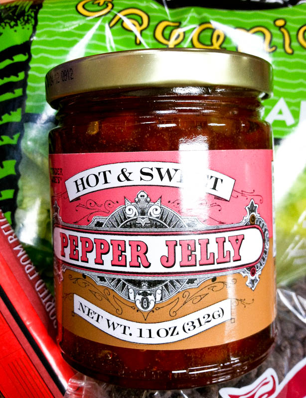 Jar of trader joe's hot and sweet pepper jelly