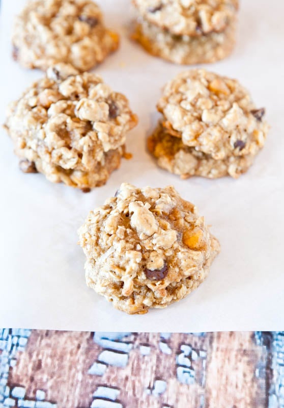 Soft and Chewy Coconut Oatmeal Toffee Cookies 