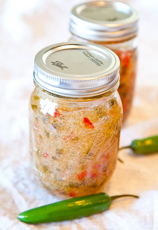 Homemade hot pepper jelly jars