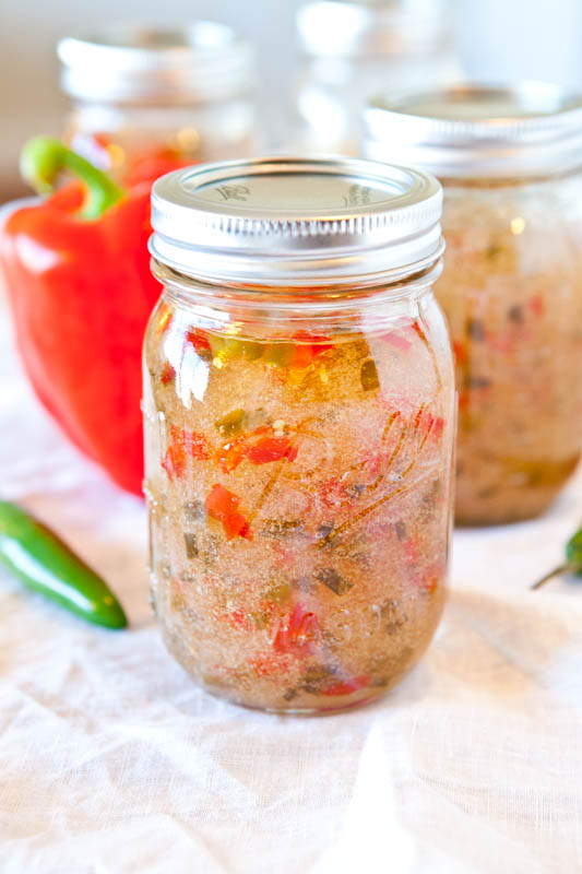 Homemade hot pepper jelly jars