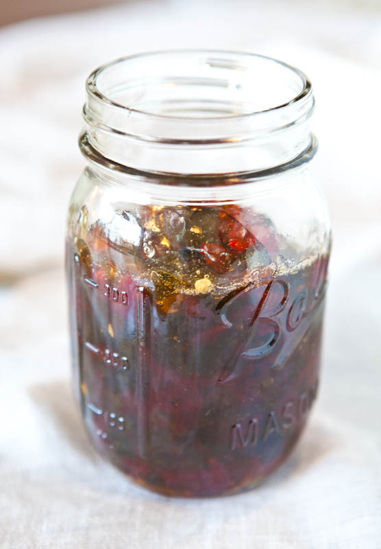 Stovetop hot pepper jelly in jar