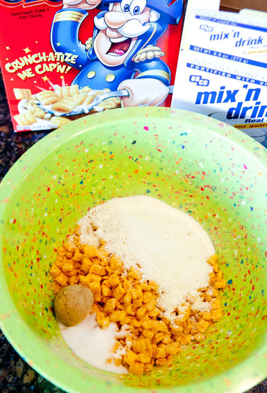 Cap'n crunch and other ingredients in bowl