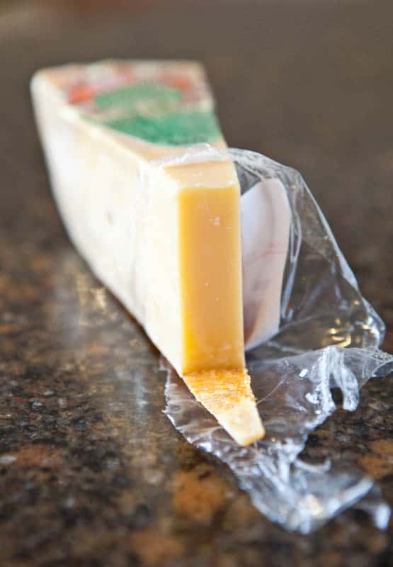 Trader Joe's thousand day gouda Cheese with plastic open