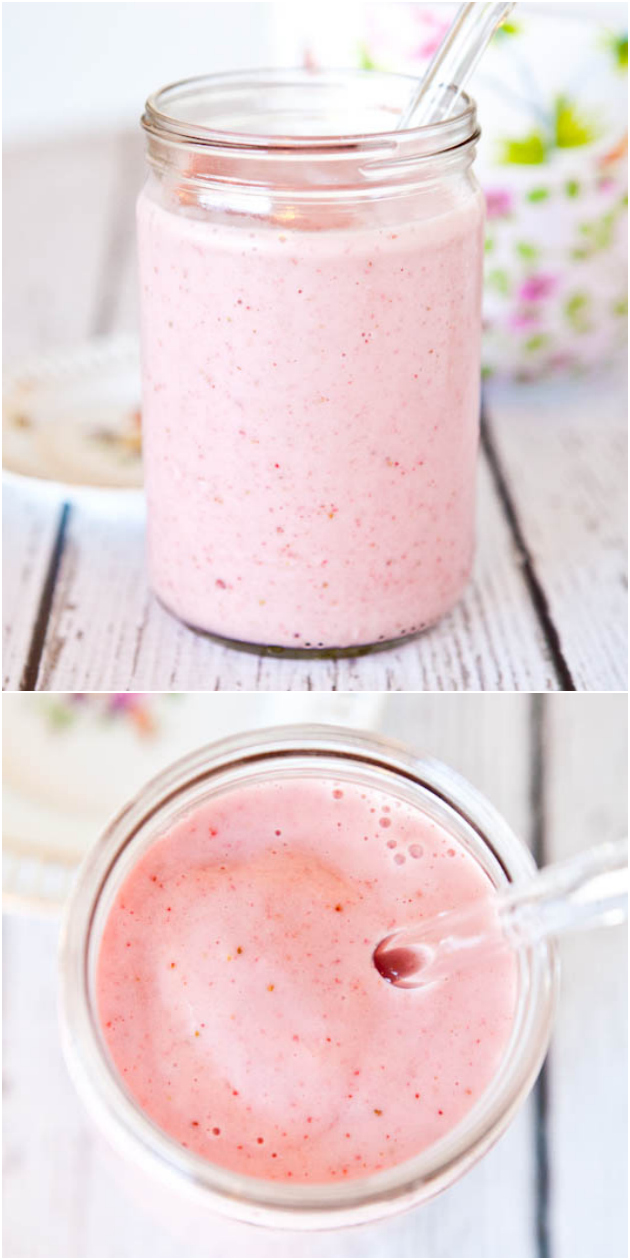 Strawberries and Cream Smoothie (vegan, GF) - Like a strawberry milkshake but healthier! Sweet, creamy & satisfying!
