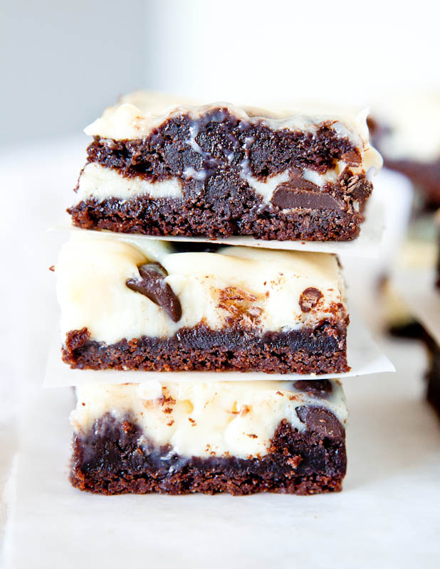 stack of three chocolate cake bars with cream cheese filling 