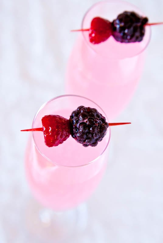Coconut Water Champagne Fruit Punch with raspberries and blackberries