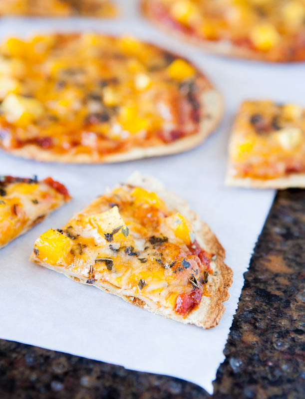 Mango Basil Personal-Sized Tortilla Pizza and slices