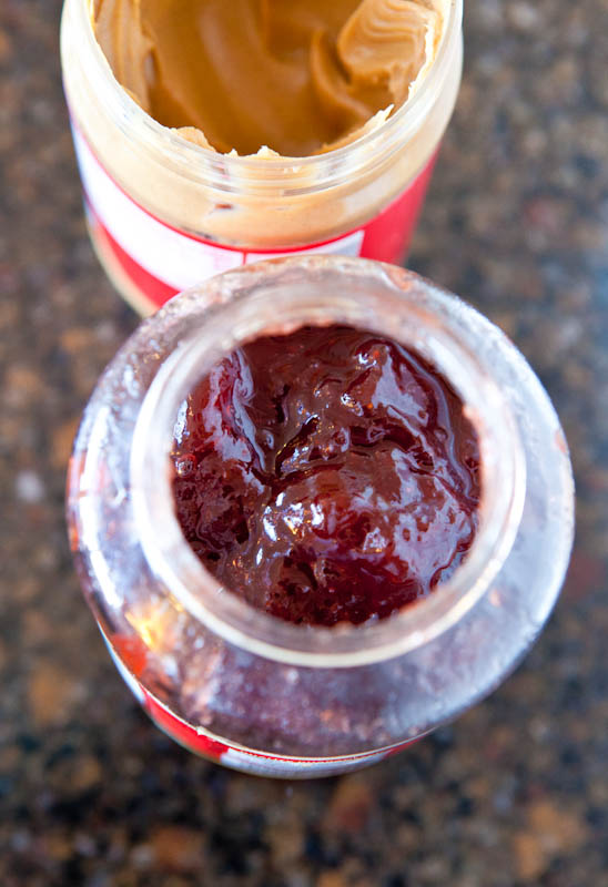 Jar of jelly and jar of peanut butter