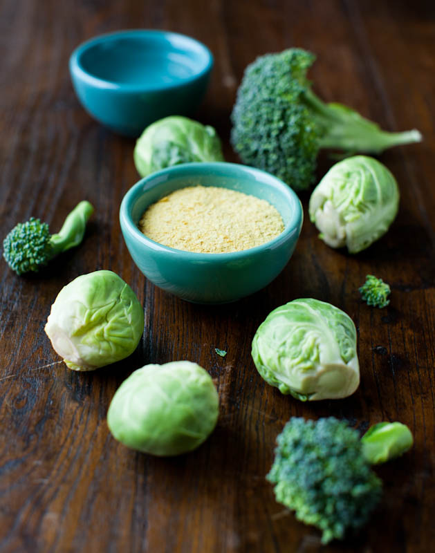 Steamed Brussels Sprouts with Cheezy Coconut Sauce