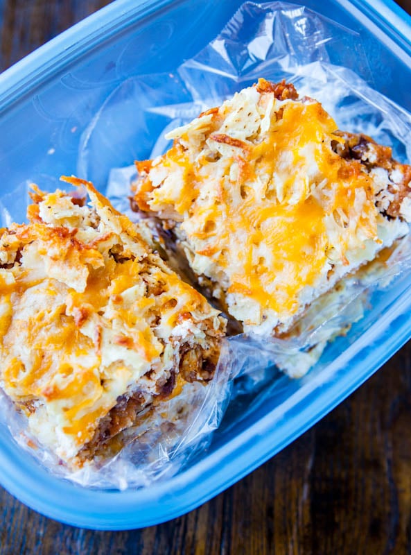 Chips and Cheese Chili Casserole squares