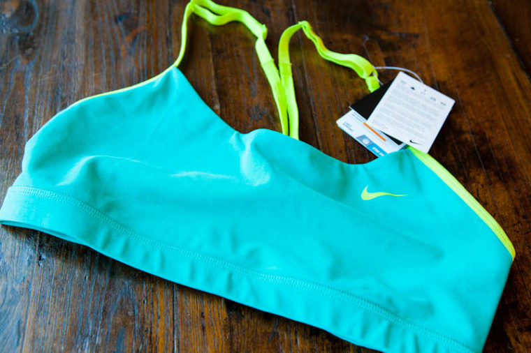 Blue and green sports bra