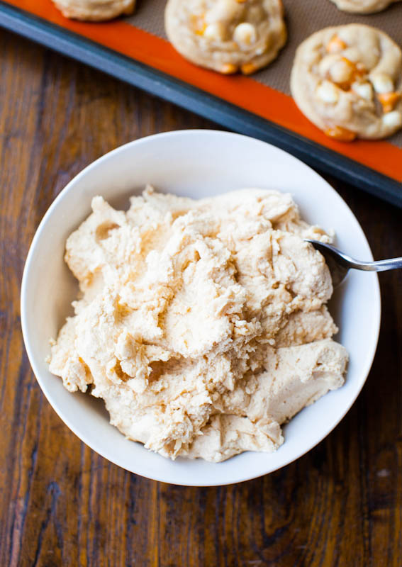peanut butter buttercream frosting in bowl