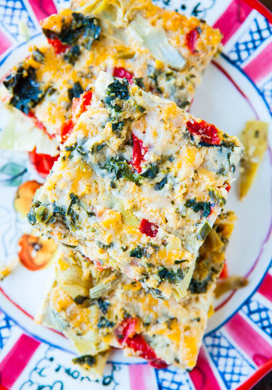  Spinach Artichoke and Roasted Red Pepper Cheesy Squares 