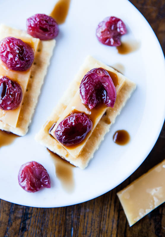 Roasted Grapes and Balsamic Reduction with Cheese and Crackers
