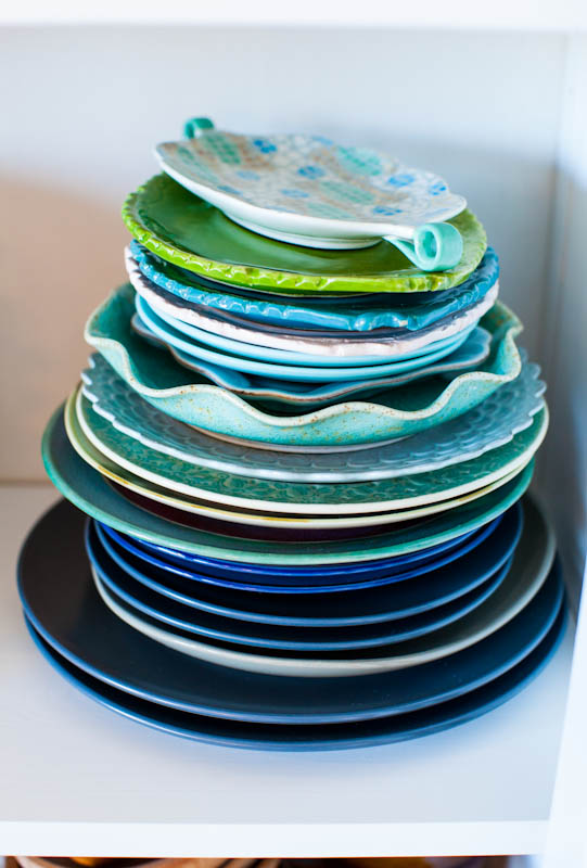 Stacked blue and green plates 
