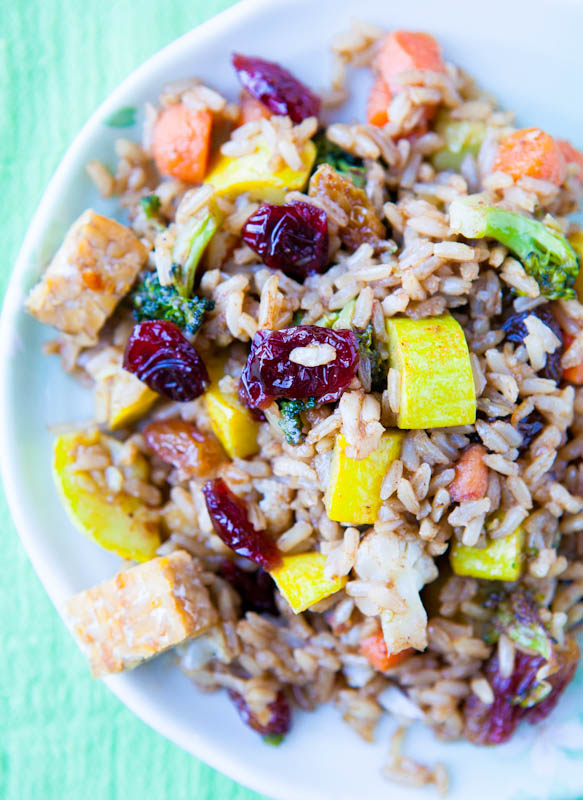 Pumpkin Spiced Brown Rice Tempeh and Cranberry Salad