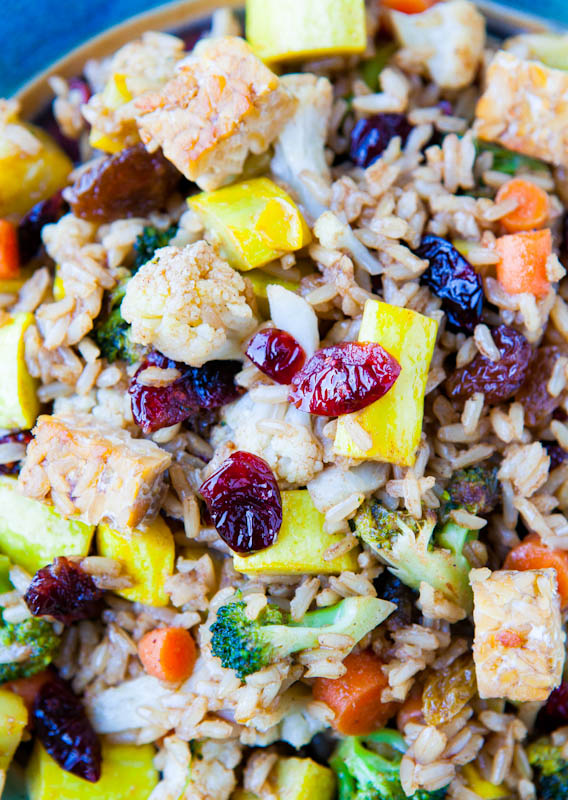 Pumpkin Spiced Brown Rice Tempeh and Cranberry Salad