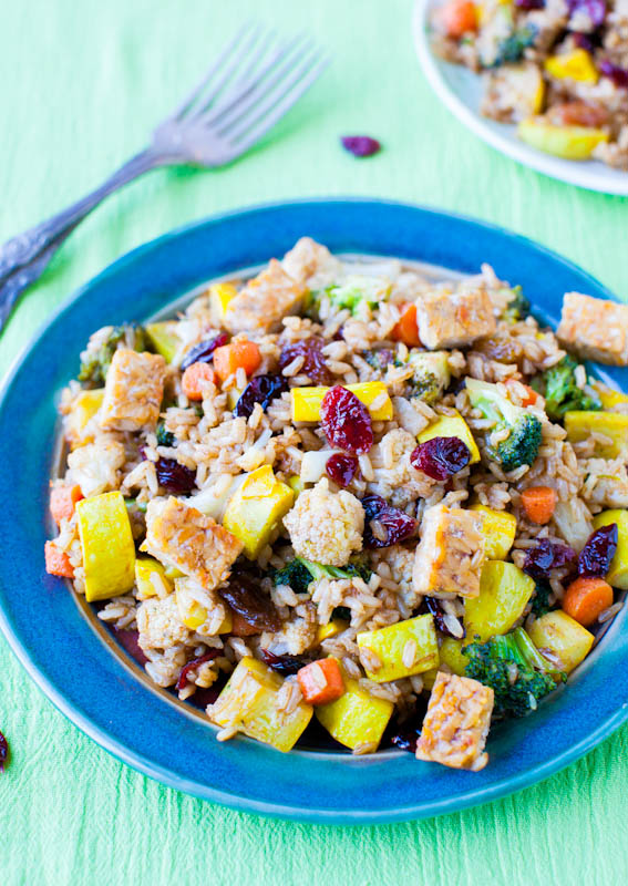 Pumpkin Spiced Brown Rice Tempeh and Cranberry Salad 