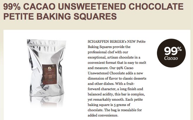 99% Cacao Unsweetened Baking Chocolate Petite Baking Squares advertisement