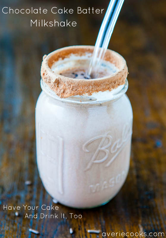 Chocolate Cake Batter Milkshake - If you love cake batter, this is the smooth and creamy milkshake for you! Have your cake and drink it, too! 