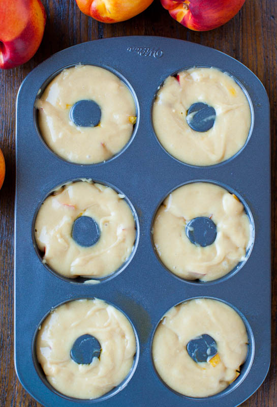 Baked Peach and Nectarine Donuts uncooked in pan