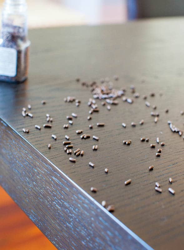 chocolate sprinkles scattered on table