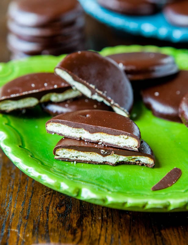Homemade Thin Mints in half