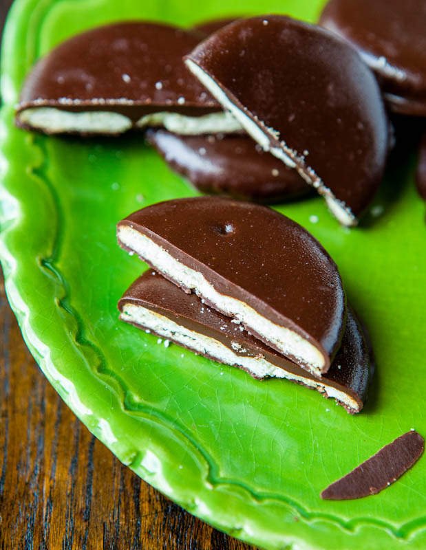 Homemade Thin Mints in half