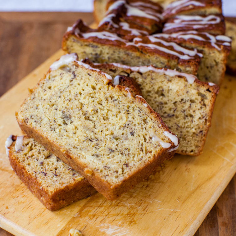 Banana Bread with Vanilla Browned Butter Glaze - Averie Cooks