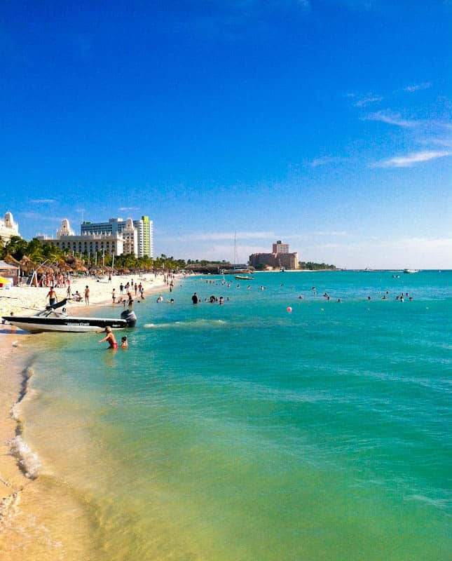Aruba beach and hotel in background