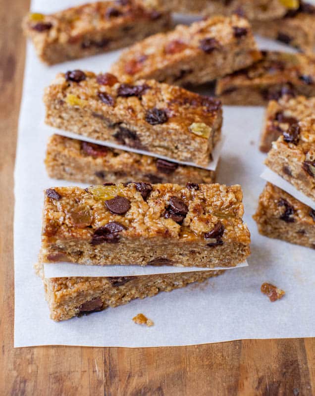 Peanut Butter Chocolate Chip Granola Bars stacked