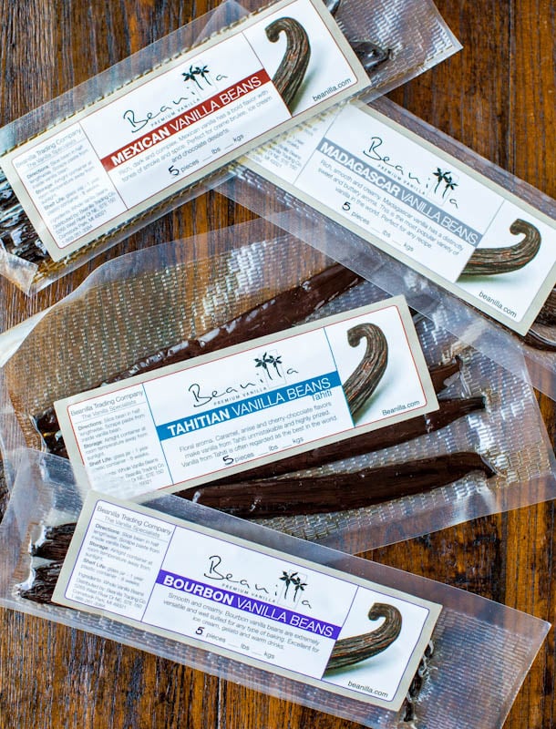 packages of vanilla beans from different origins