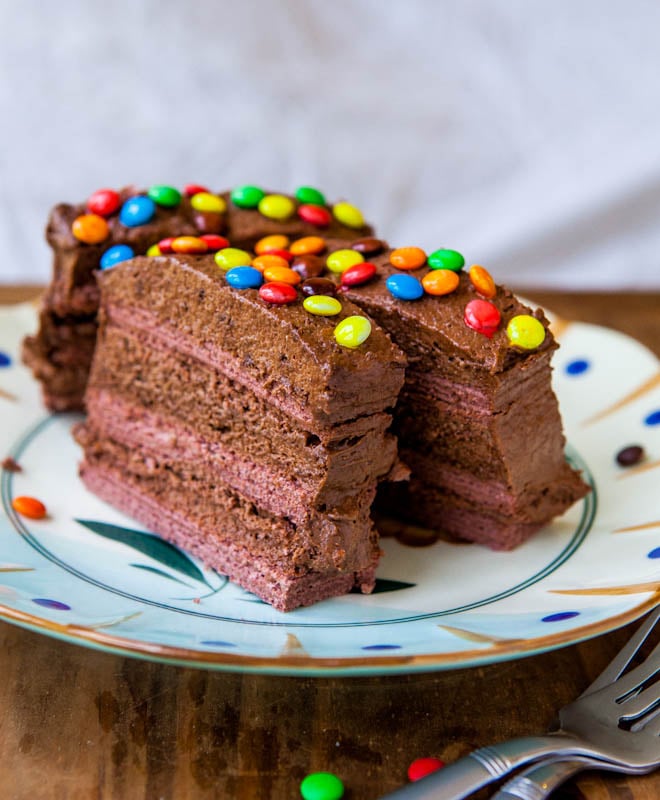 Frozen Chocolate Pudding & Wafer Cake with mnms on top