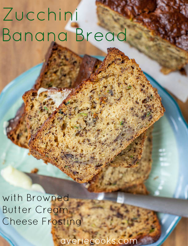 Zucchini Banana Bread with Browned Butter Cream Cheese Frosting