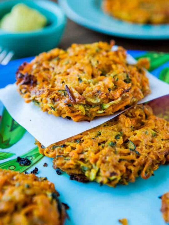 Baked Chipotle Sweet Potato and Zucchini Fritters - Healthy, easy, BAKED fritters that help you get more veggies into your diet!