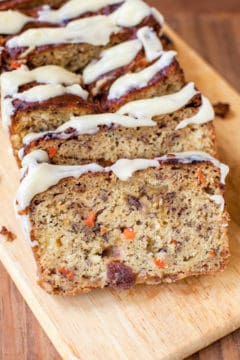 Carrot Pineapple Banana Bread with Browned Butter Cream Cheese Frosting