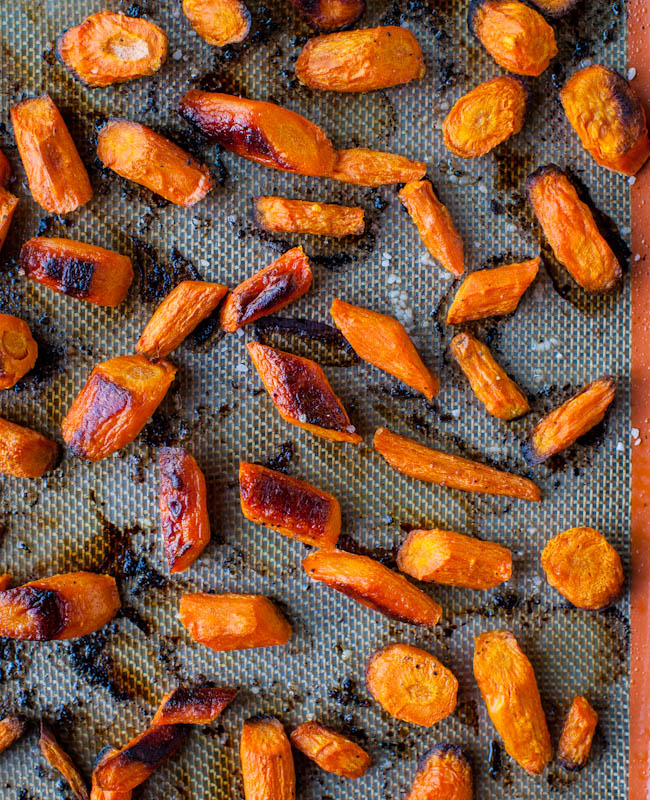 Baked sliced carrots on pan