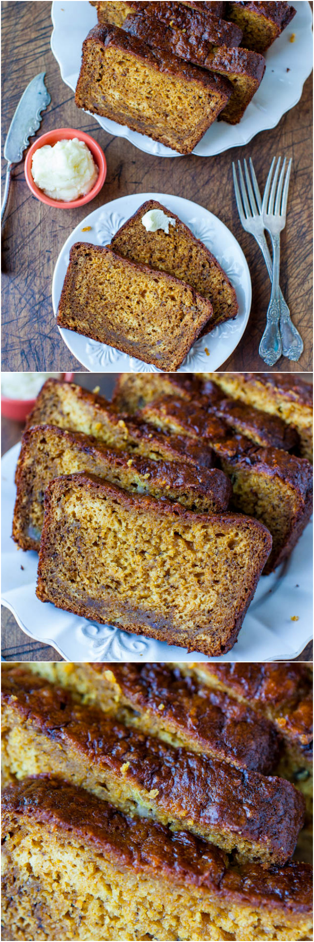 Pumpkin Banana Bread — This pumpkin banana bread is topped with a homemade browned butter frosting. It's super moist thanks to the mashed bananas, pumpkin, yogurt, and melted butter in the batter! 