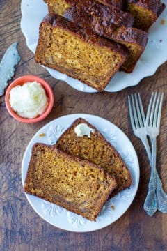 Pumpkin Banana Bread with Browned Butter Cream Cheese Frosting
