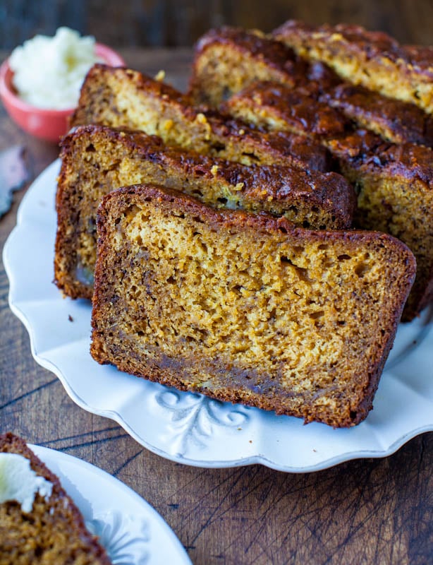 Pumpkin Banana Bread with Browned Butter Cream Cheese Frosting