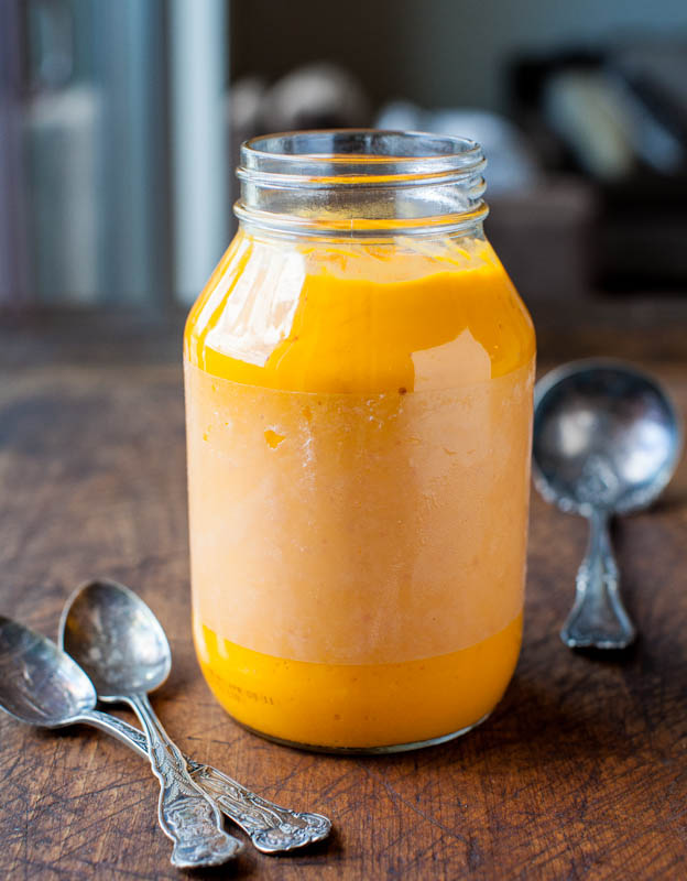 Sweet Potato Red Pepper and Coconut Milk Soup in jar