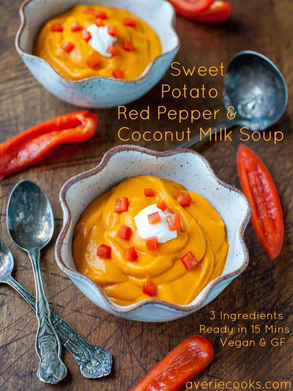 Sweet Potato Red Pepper and Coconut Milk Soup (vegan, GF) - Ready in 15 minutes