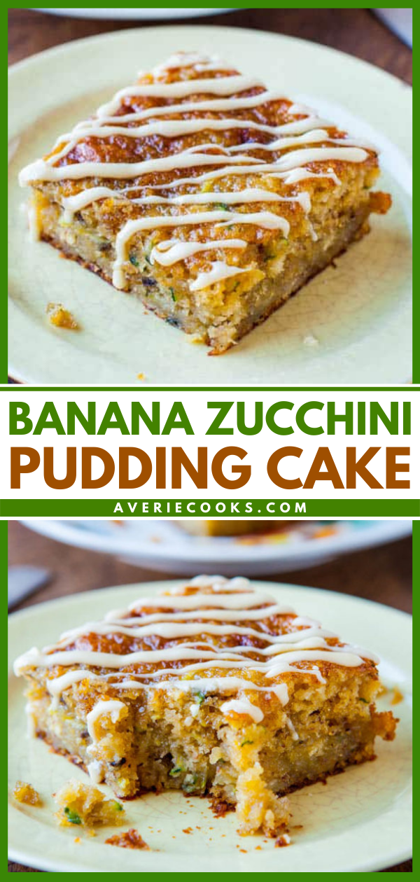 Banana Zucchini Pudding Cake with Vanilla Browned Butter Glaze