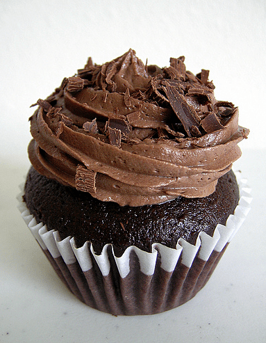 Chocolate cupcake with chocolate frosting and chips