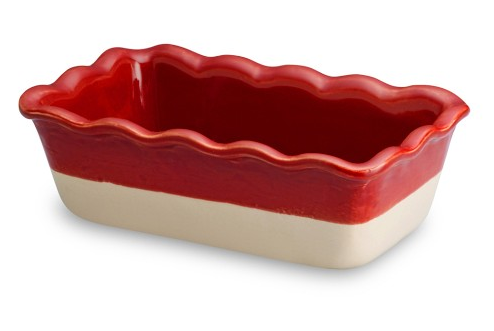 Loaf pan with white bottom and red top