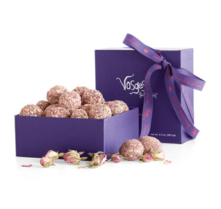 Vosges Pink Champagne Truffles in purple box
