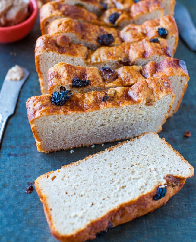 sliced loaf of Cinnamon Raisin English Muffin Bread 
