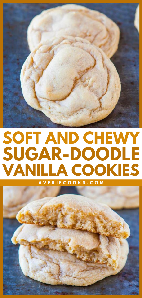 Soft and Chewy Sugar-Doodle Vanilla Cookies — Part soft sugar cookie, part chewy snickerdoodle, with tons of rich vanilla flavor! The best vanilla cookies you'll ever make! 
