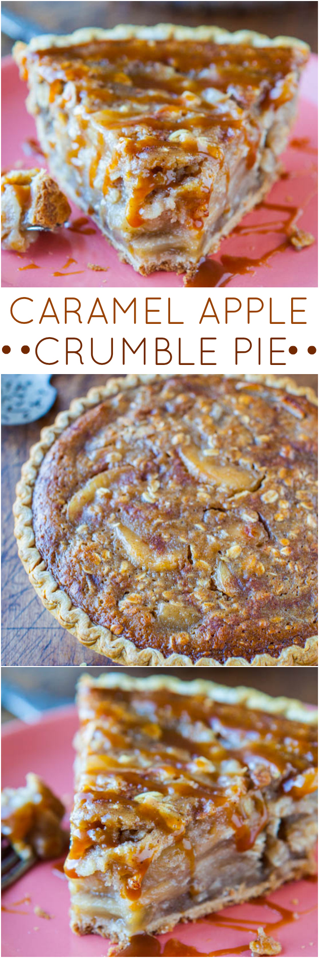 Caramel Apple Crumble Pie - Apple pie meets apple crumble with loads of caramel! The easiest apple pie you'll ever make. Goofproof 5-minute recipe for those of us who aren't pie makers!